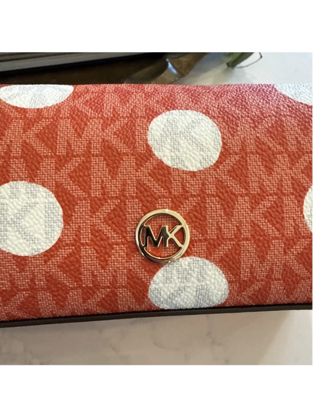 Michael Kors Jet Set Women Polka Dot Signature Logo Travel Case Bag Red Clay New